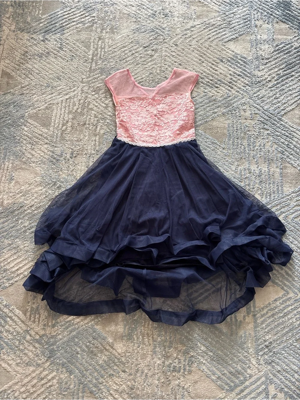 Speechless Pink Lace Bodice Navy Tulle Party Dress